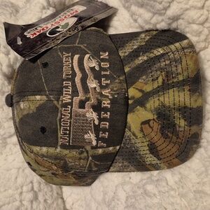 NWTF Turkey USA Flag Mossy Oak Camo Velcroback Hat - New